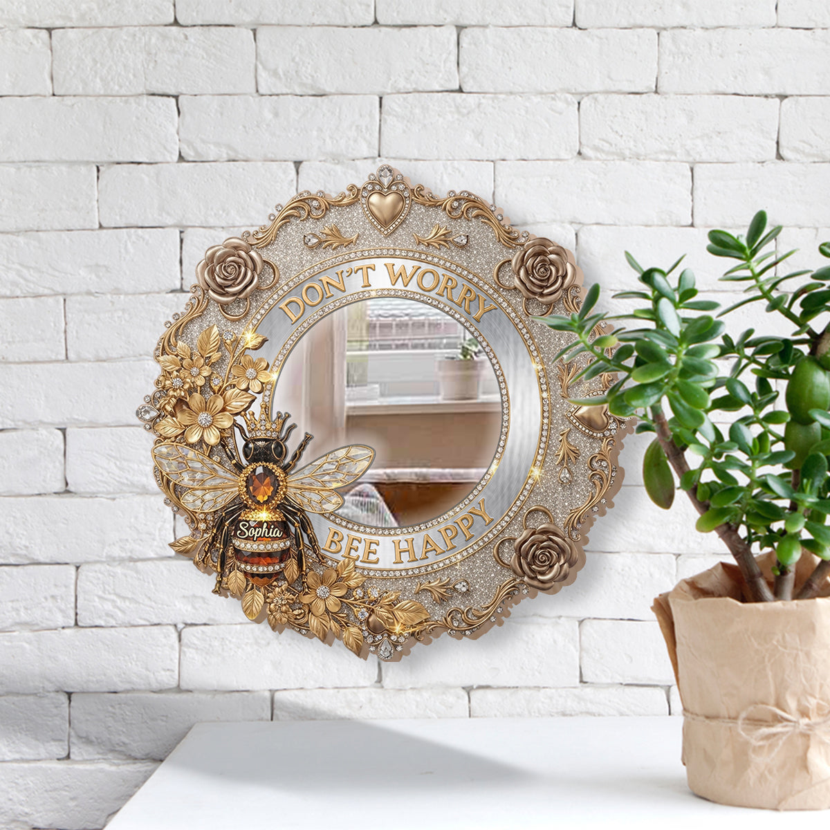 Bee Happy - Personalized Bee Wall Hanging Mirror