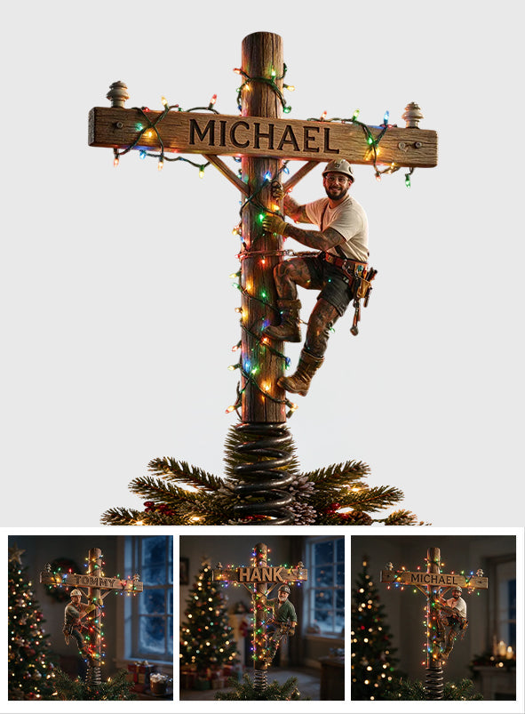 Light Up The Christmas - Personalized Lineman LED Light Tree Topper