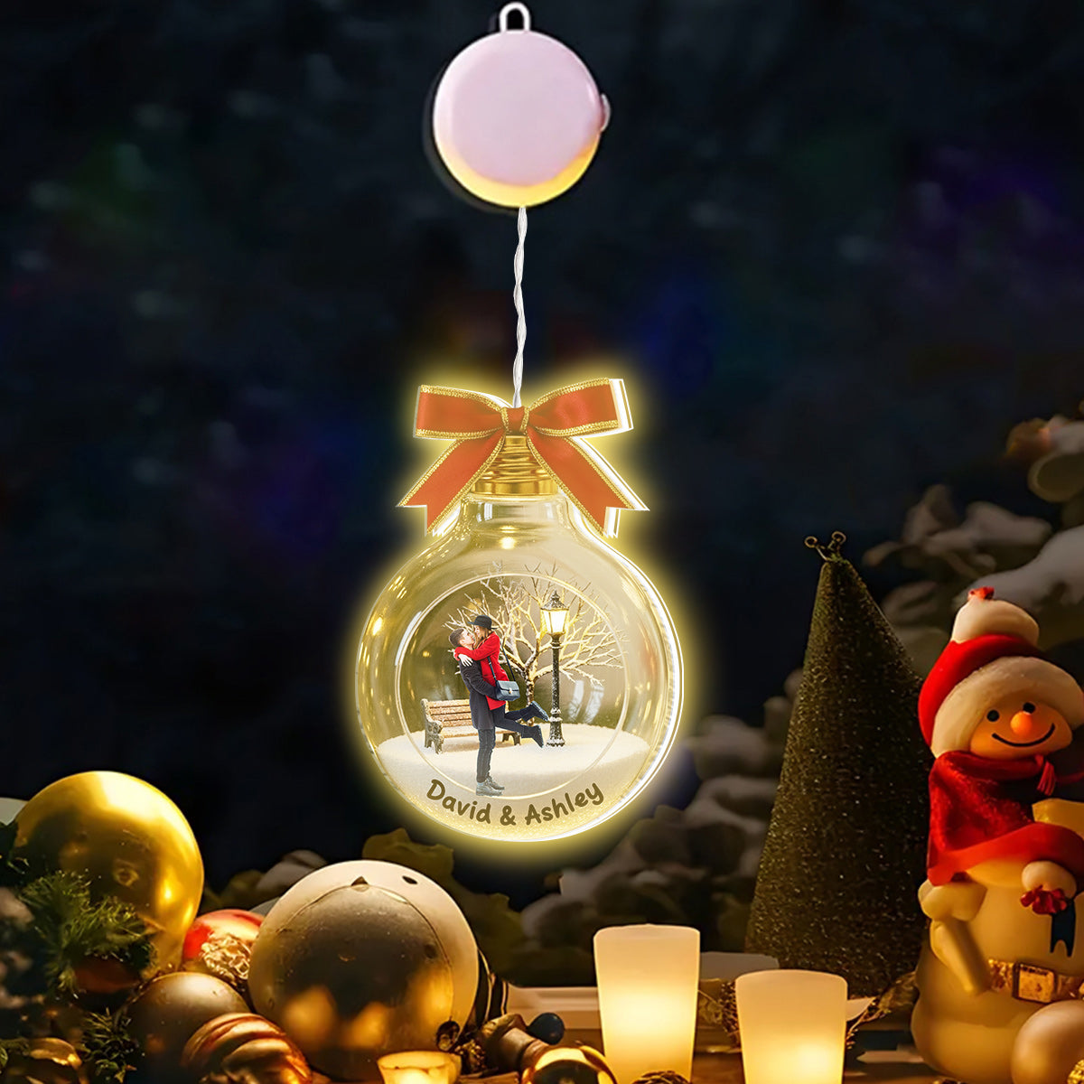 Custom Photo Gift For Holiday - Personalized Couple LED Light Ornament