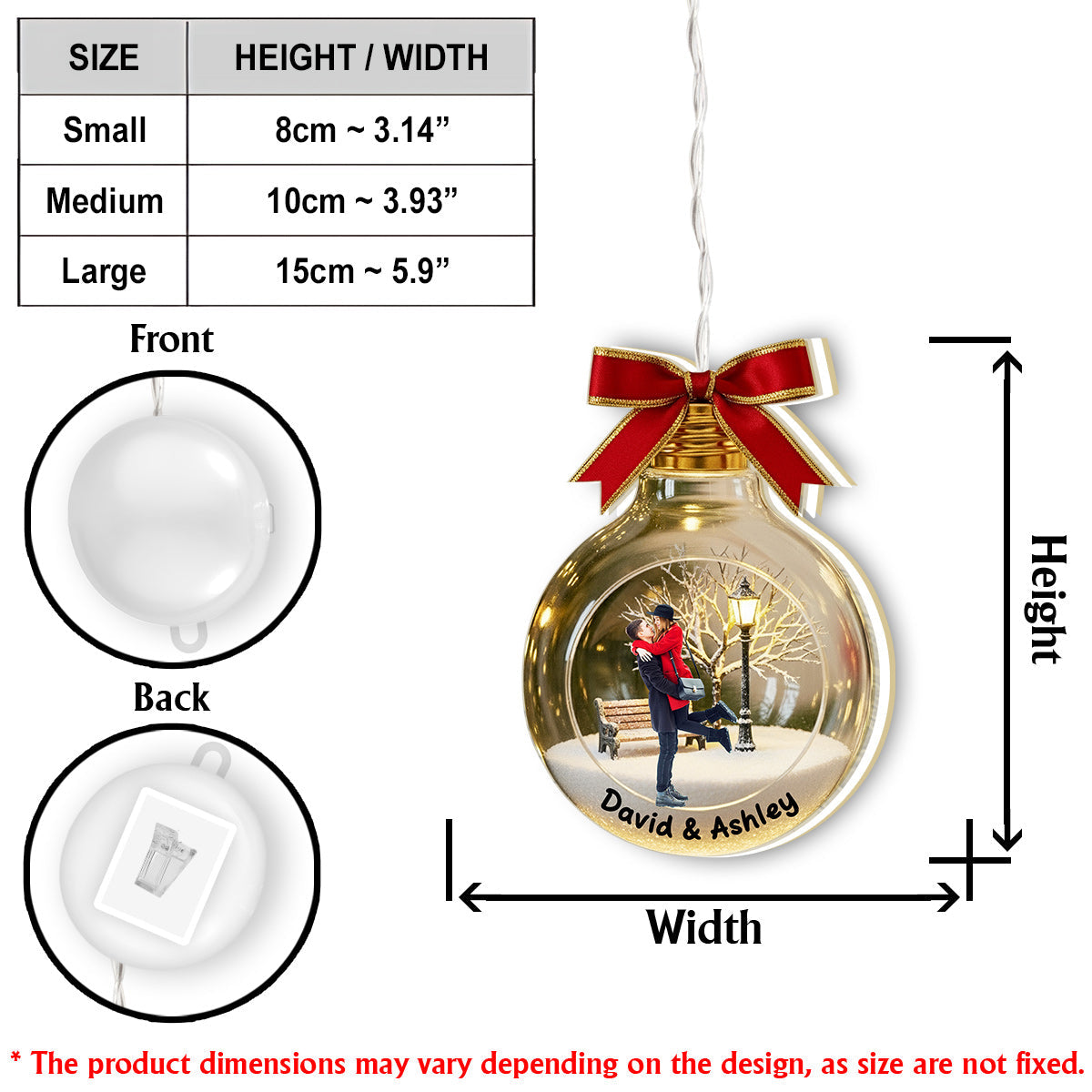 Custom Photo Gift For Holiday - Personalized Couple LED Light Ornament