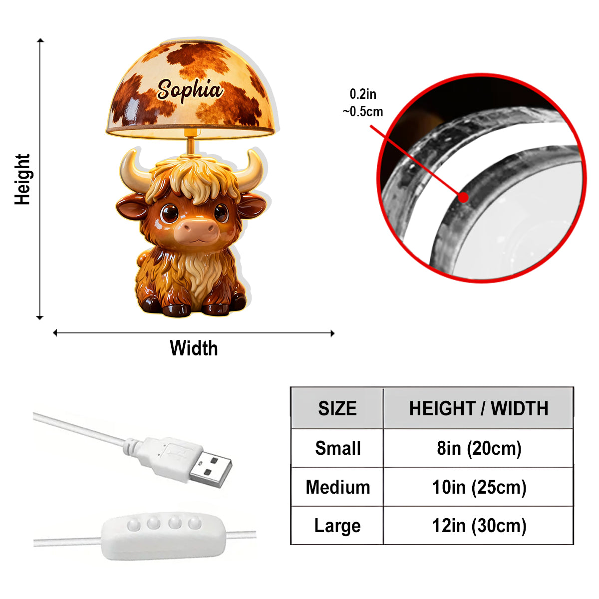 Cute Highland Cows - Personalized Highland Cow Acrylic LED Night Light