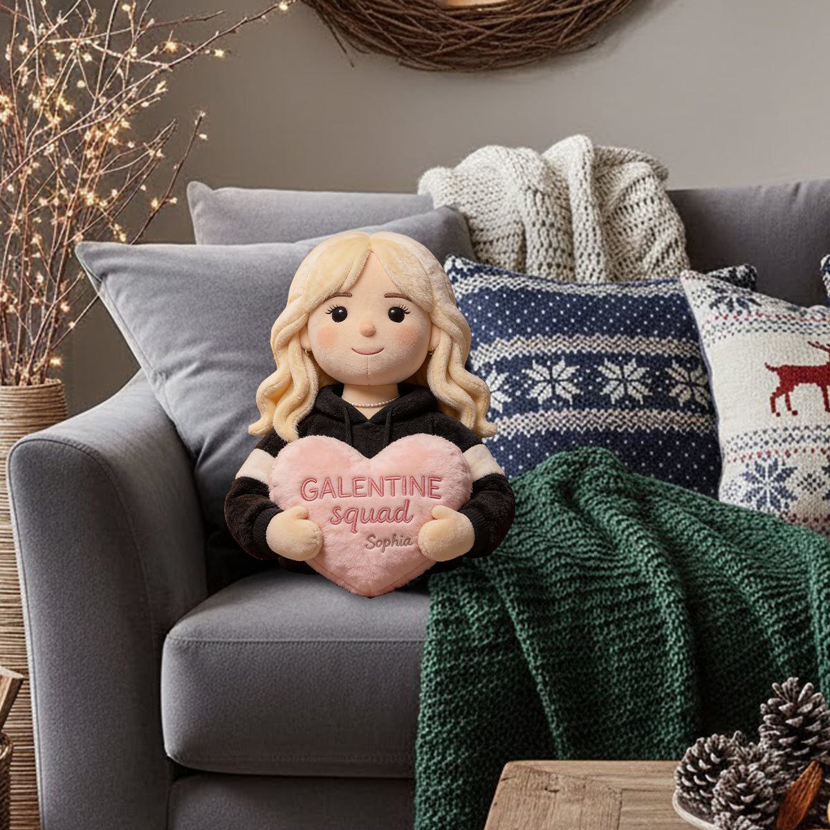 Galentine Squad Party - Personalized Bestie Faux Fur Shaped Pillow