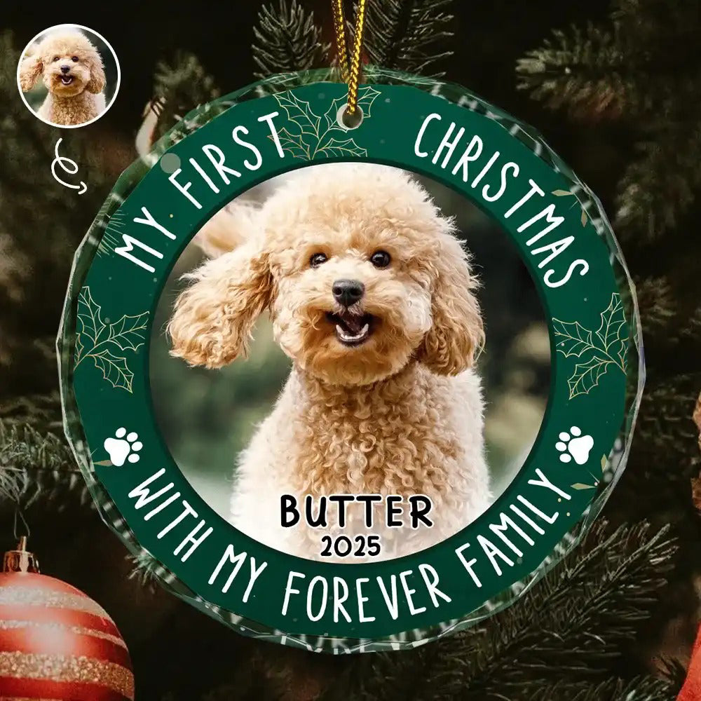 My First Christmas - Personalized Dog Round Shaped Glass Ornament