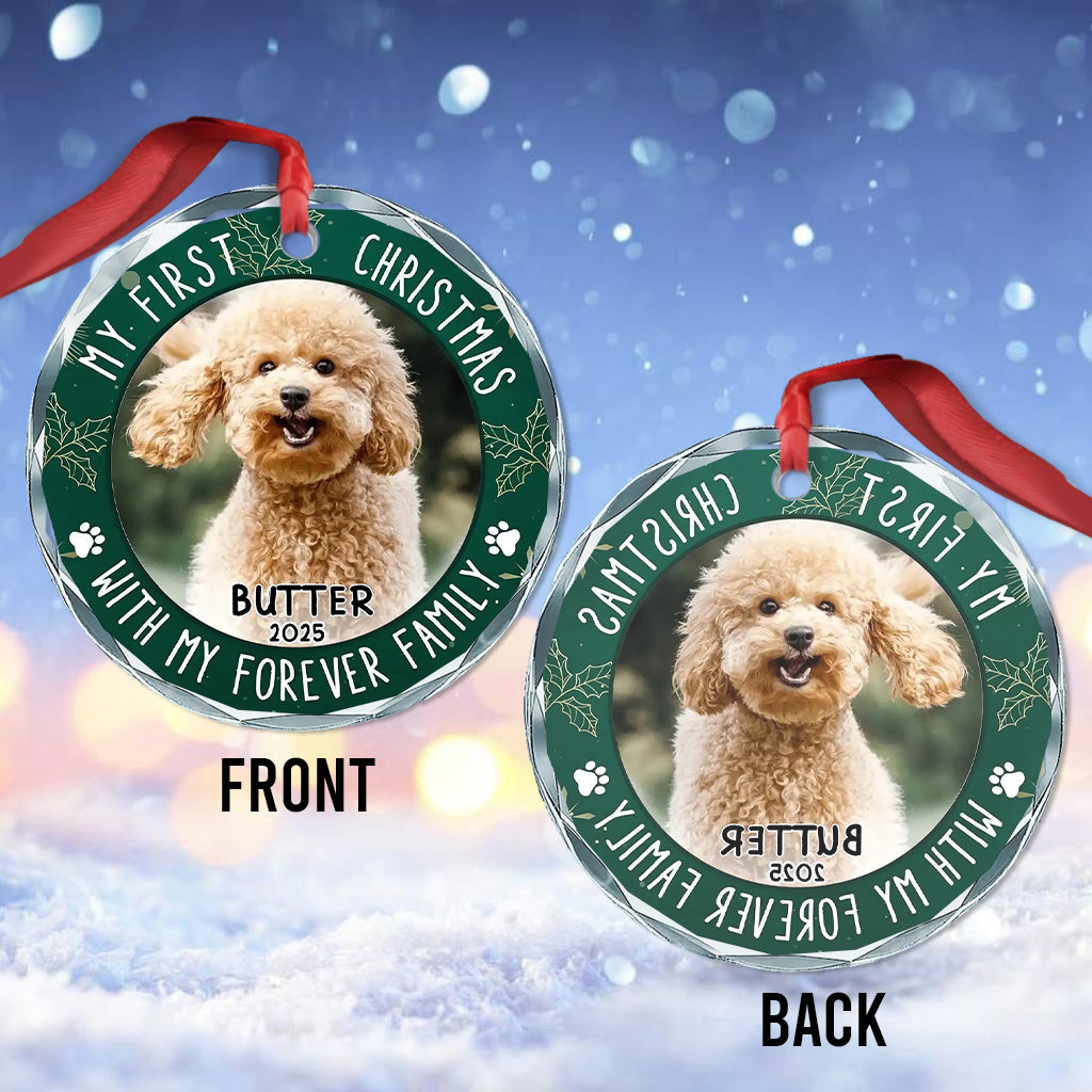 My First Christmas - Personalized Dog Round Shaped Glass Ornament