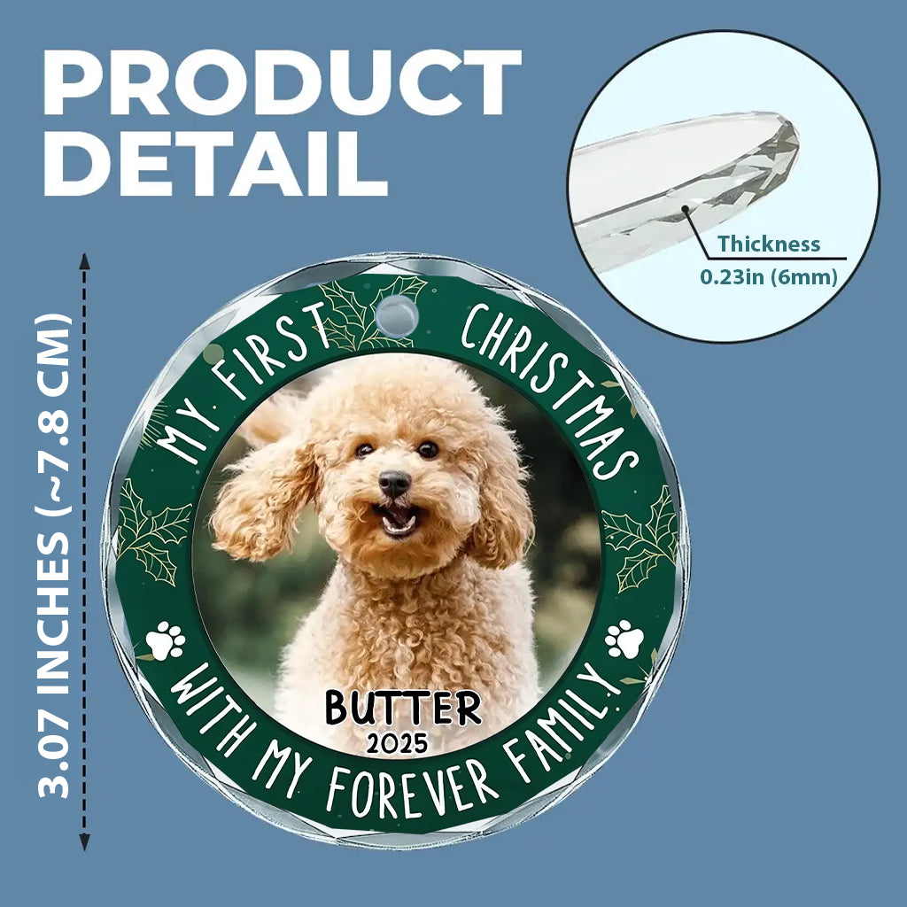 My First Christmas - Personalized Dog Round Shaped Glass Ornament