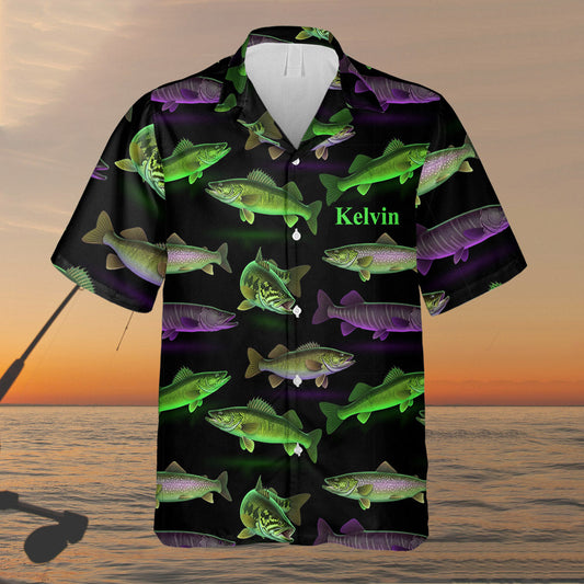 Neon Fishing Pattern - Personalized Fishing Hawaiian Shirt