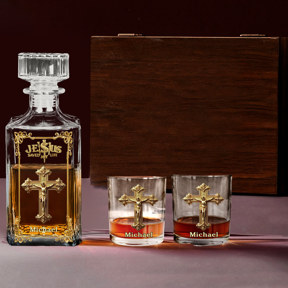 Jesus Saved My Life - Personalized Christian Whiskey Decanter Set