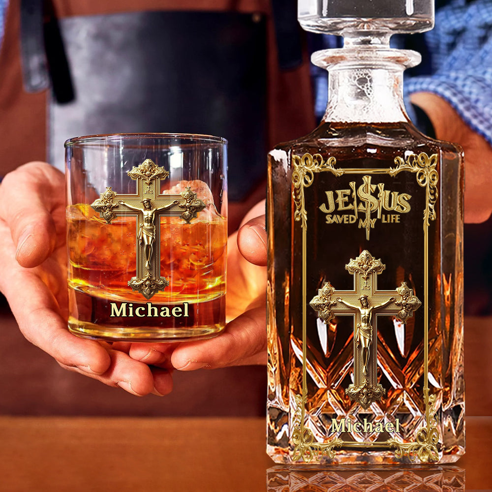 Jesus Saved My Life - Personalized Christian Whiskey Decanter Set