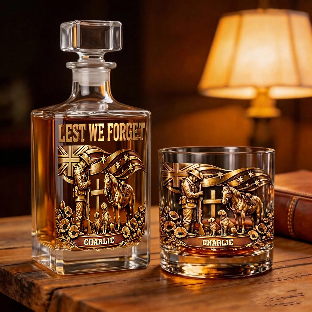 Lest We Forget, Anzac Day - Personalized Veteran Whiskey Decanter Set