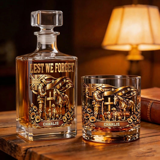 Lest We Forget, Anzac Day - Personalized Veteran Whiskey Decanter Set