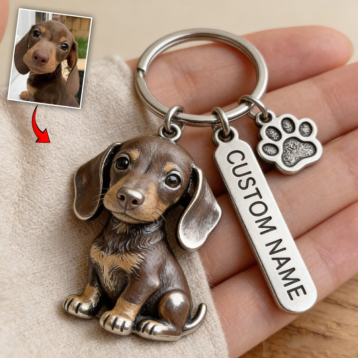 Custom Pet Keychain From Any Photo - Personalized Dog Keychain With Charms
