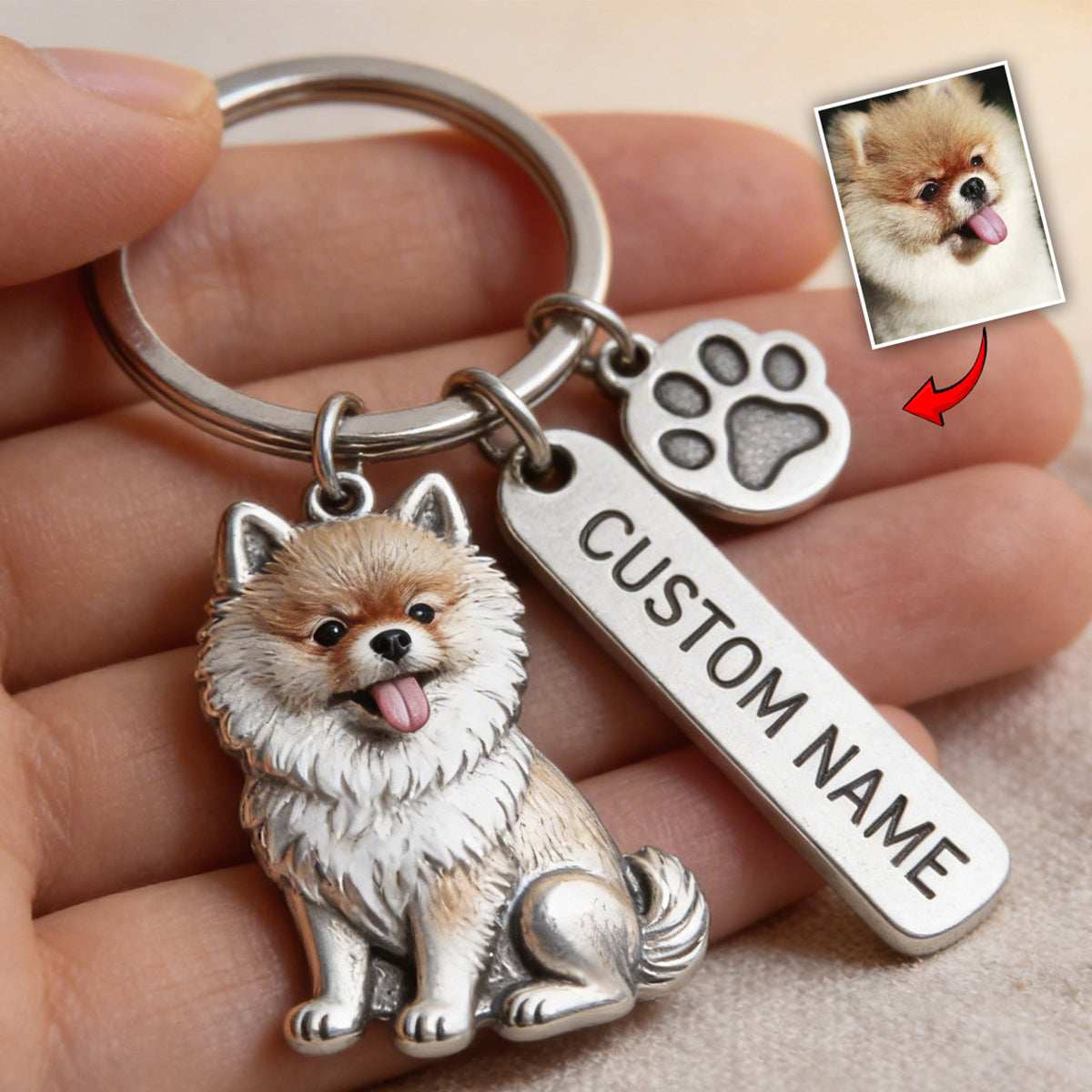 Custom Pet Keychain From Any Photo - Personalized Dog Keychain With Charms