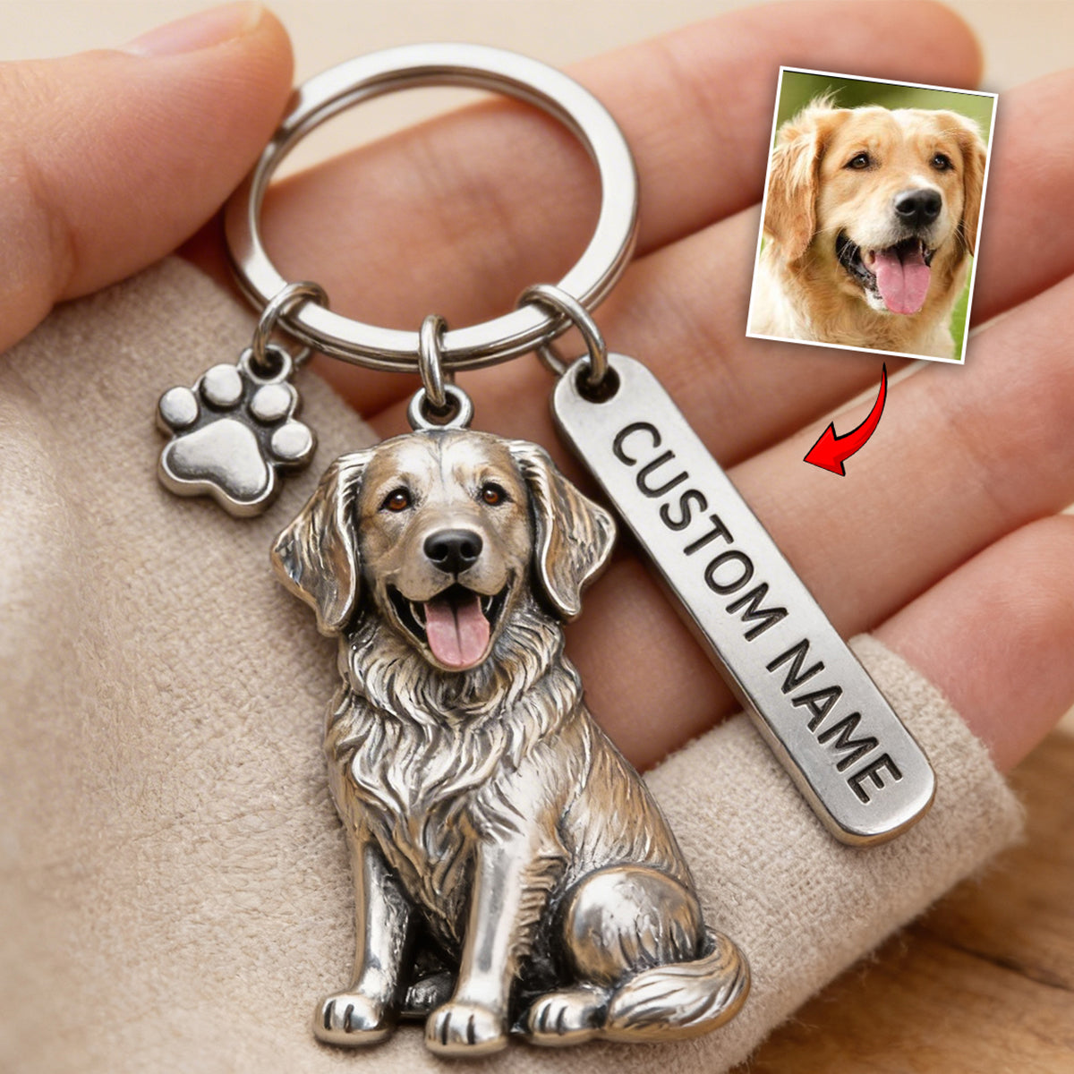 Custom Pet Keychain From Any Photo - Personalized Dog Keychain With Charms