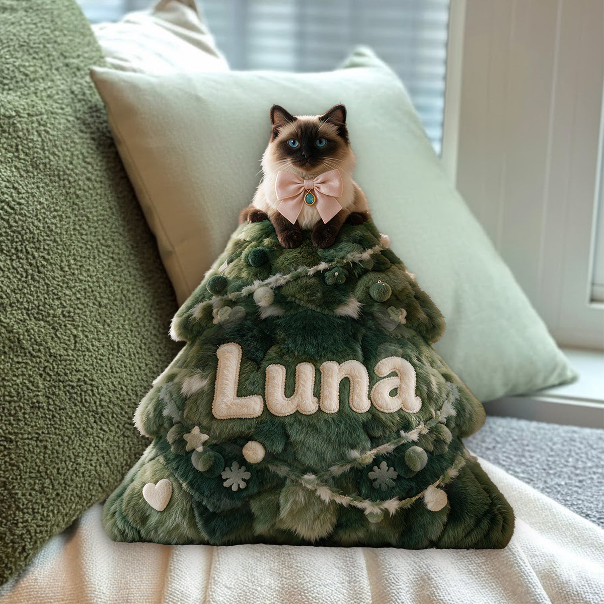 Meowy Christmas - Personalized Cat Premium Faux Fur Pillow