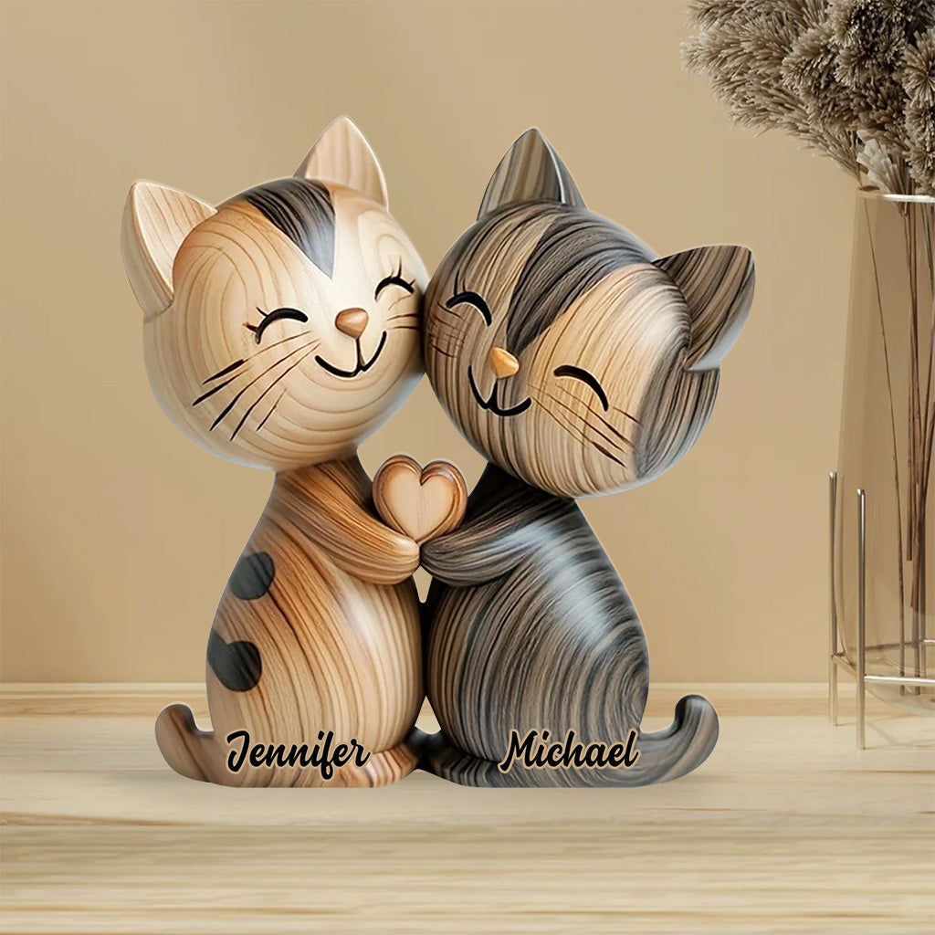 Cute Cat Couple - Personalized Cat Custom Shaped Acrylic Plaque