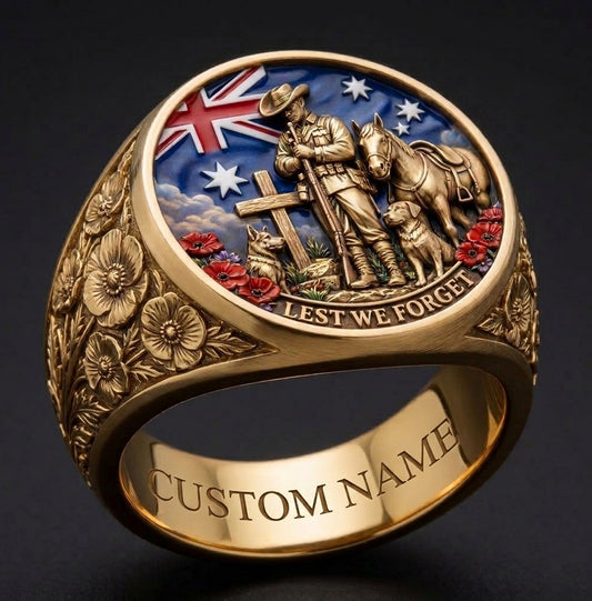 Lest We Forget, Anzac Day - Personalized Veteran Signet Ring
