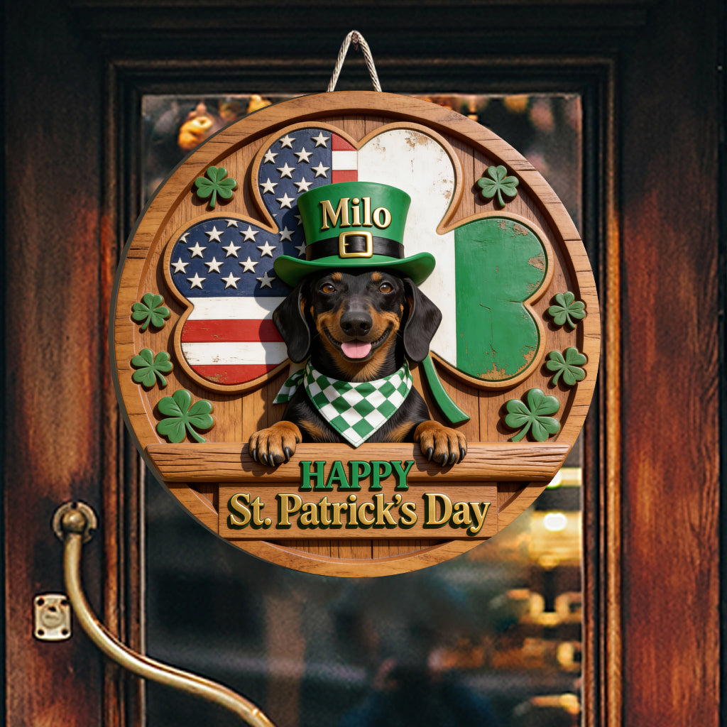 St. Patrick’s Day Dog - Personalized Dog Custom Shaped Wood Sign