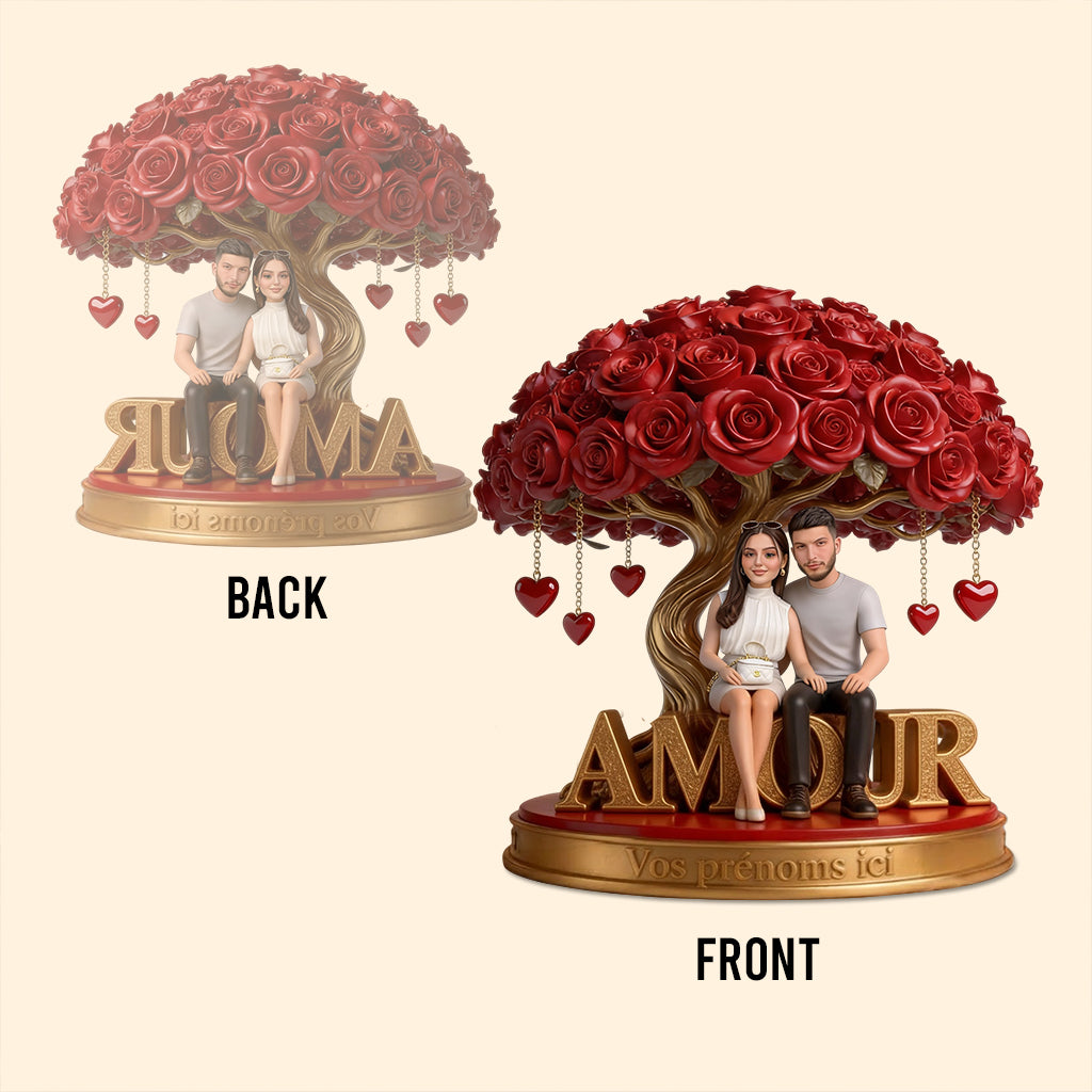 Figurine de couple personnalisée sous un arbre de roses - Plaque en acrylique personnalisée pour couple, de forme personnalisée
