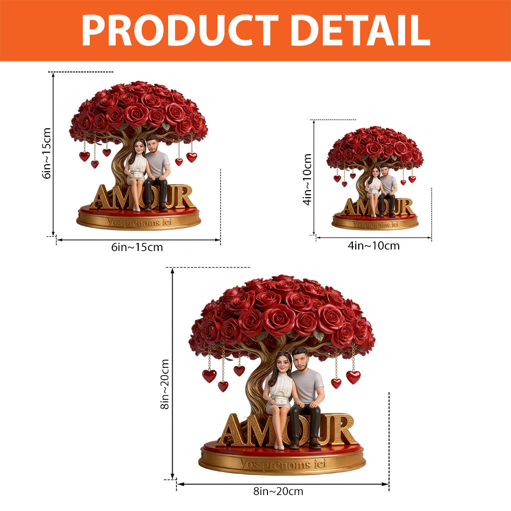 Figurine de couple personnalisée sous un arbre de roses - Plaque en acrylique personnalisée pour couple, de forme personnalisée
