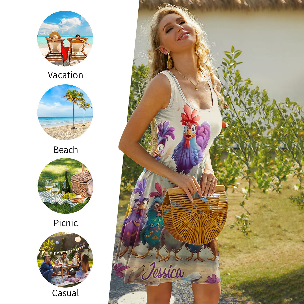 Chicken Lovers - Personalized Chicken Sleeveless Dress