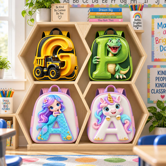 Custom Alphabet Backpack For Kids, Dinosaur, Construction, Mermaid, Unicorn - Personalized Kid Changeable Leather Patch Backpack