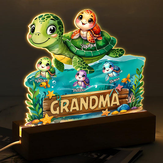 Swimming Through Life With Grandma’s Love - Personalized Grandma Shaped Plaque Light Base