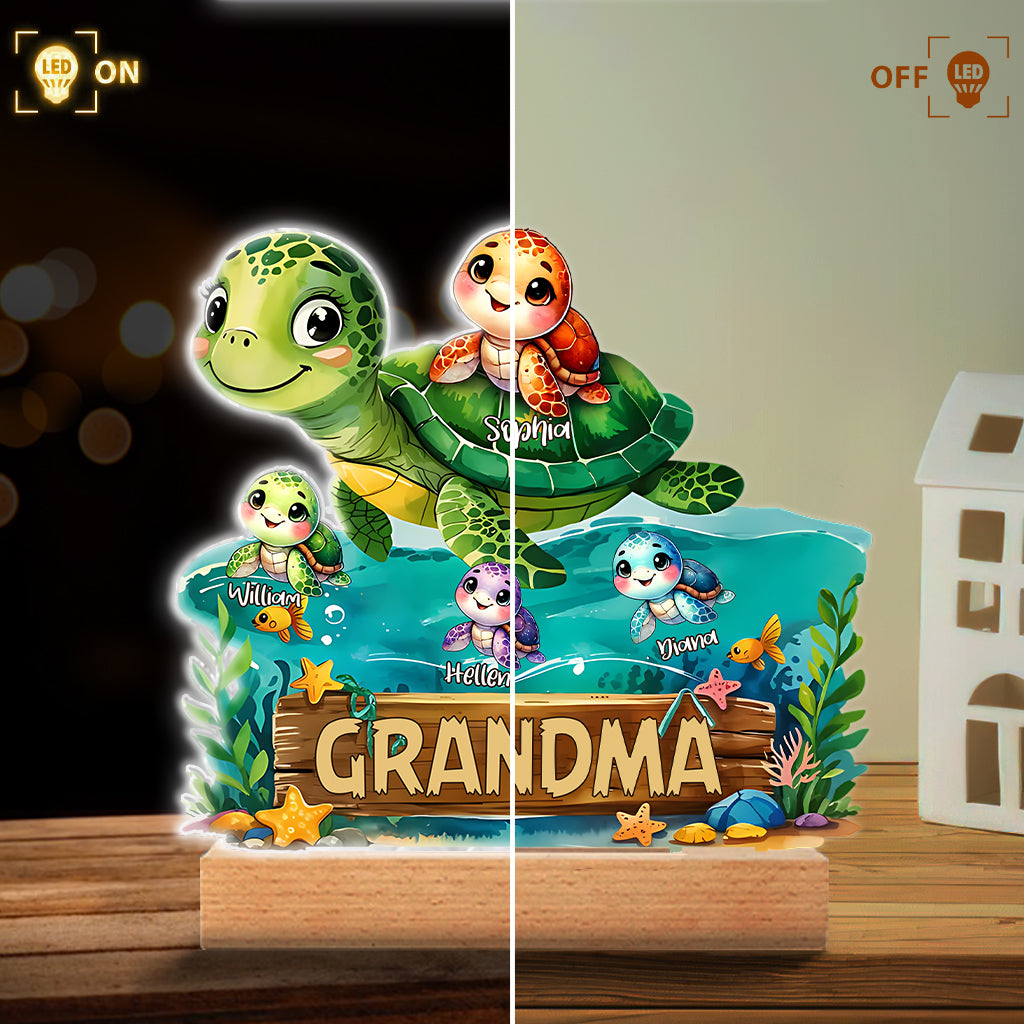 Swimming Through Life With Grandma’s Love - Personalized Grandma Shaped Plaque Light Base