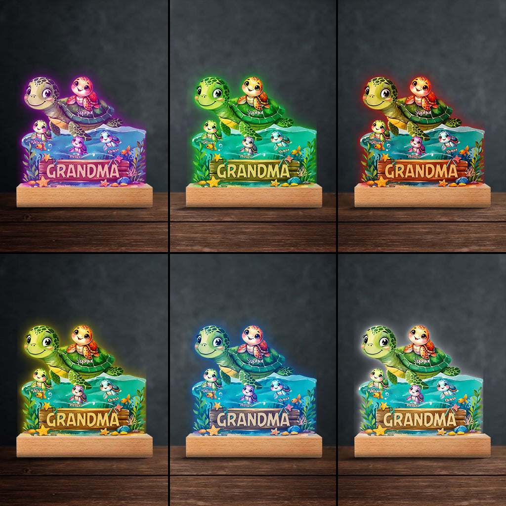 Swimming Through Life With Grandma’s Love - Personalized Grandma Shaped Plaque Light Base