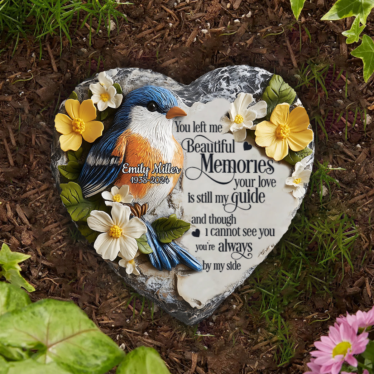 Beautiful Memories - Personalized Memorial Heart Shaped Stone