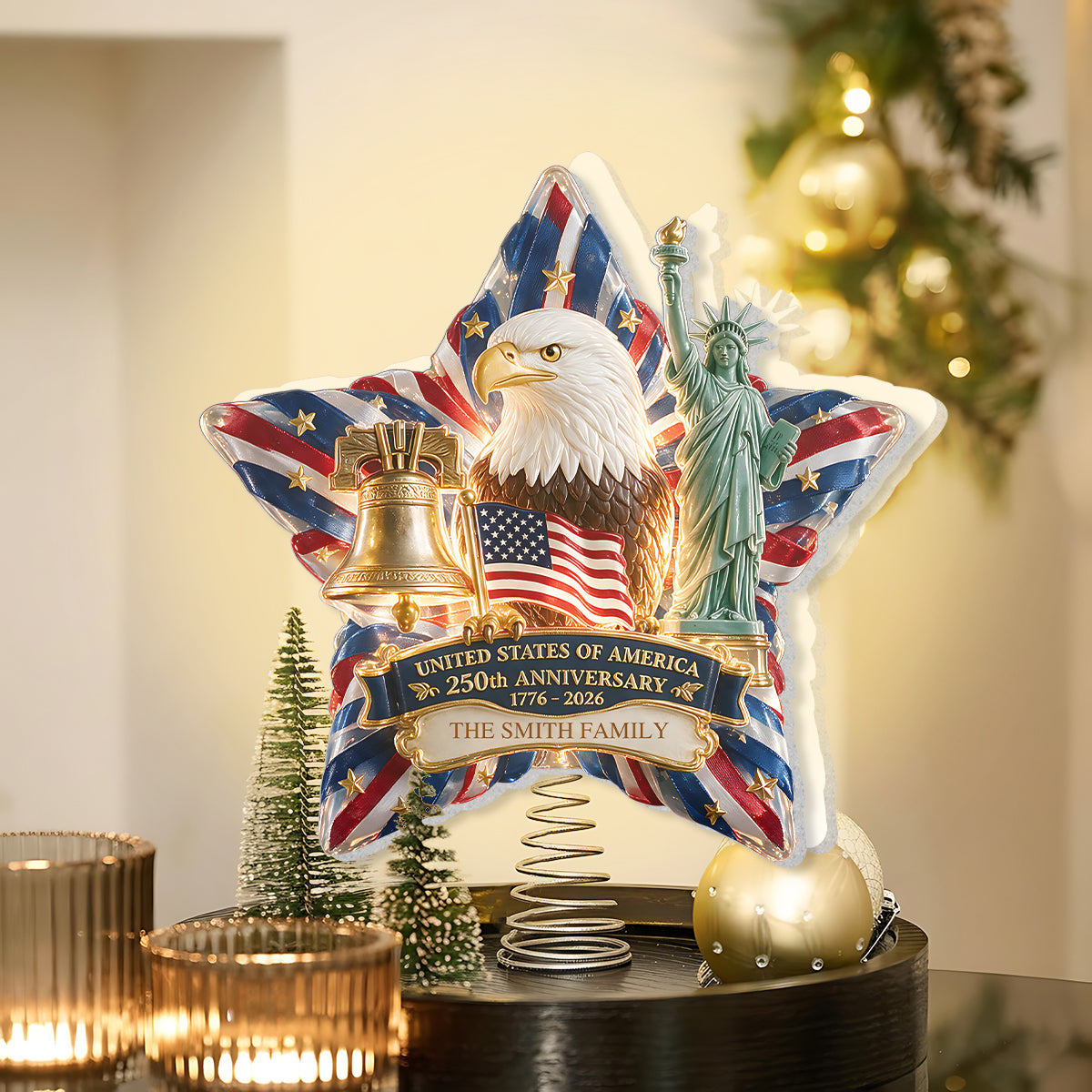 The 250th Christmas Of The USA - Personalized Patriot LED Light Tree Topper