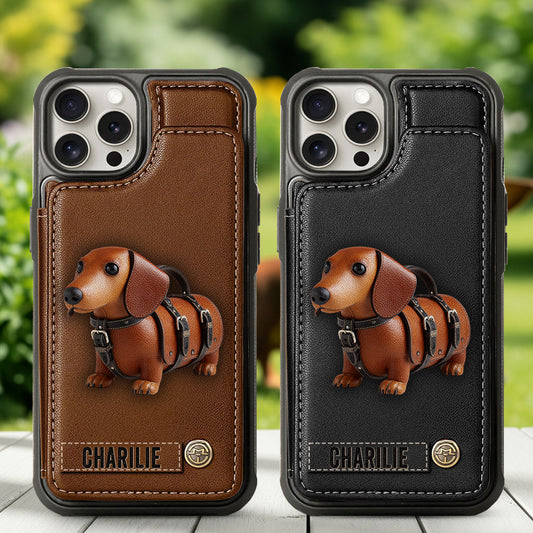 Cute Dachshund - Personalized Dog Wallet Phone Case