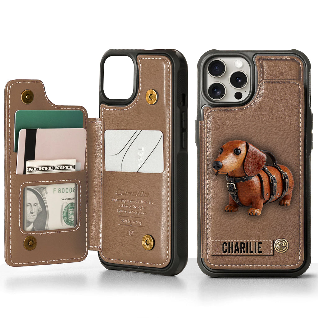 Cute Dachshund - Personalized Dog Wallet Phone Case