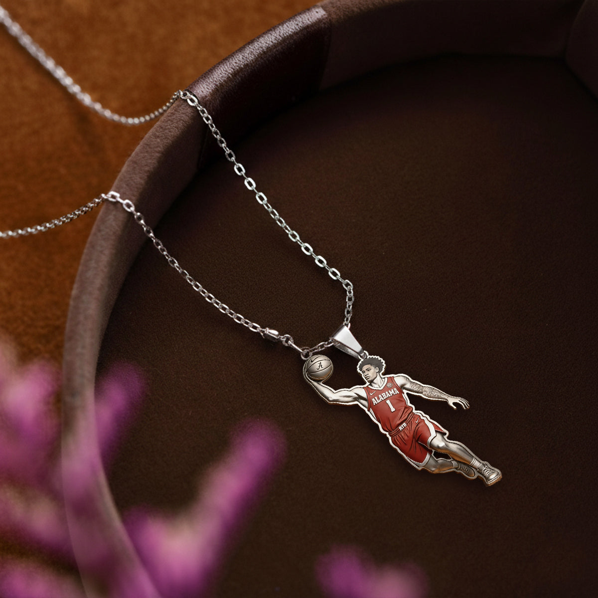 Custom From Any Photo - Personalized Basketball Shaped Metal Pendant Necklace