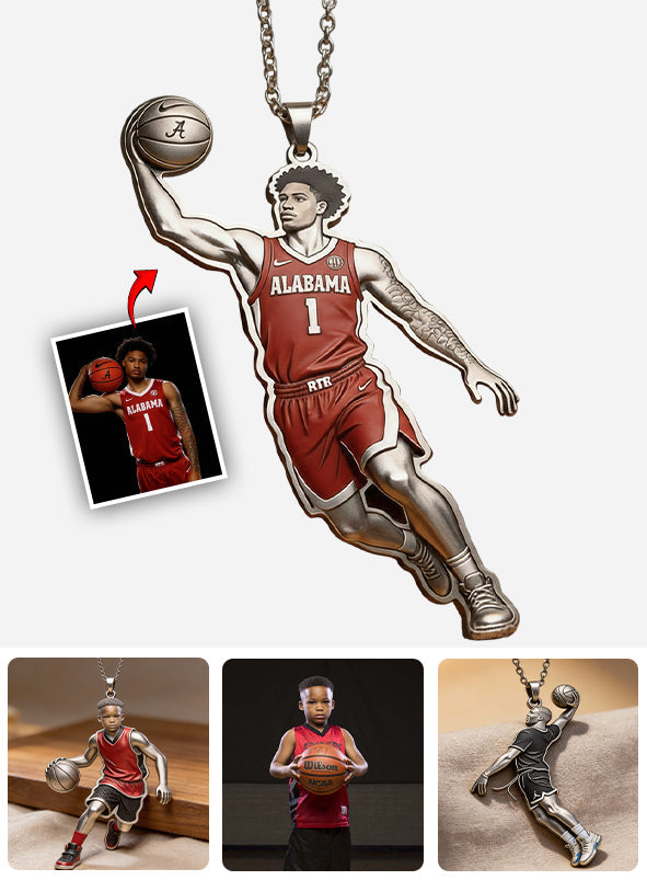 Custom From Any Photo - Personalized Basketball Shaped Metal Pendant Necklace
