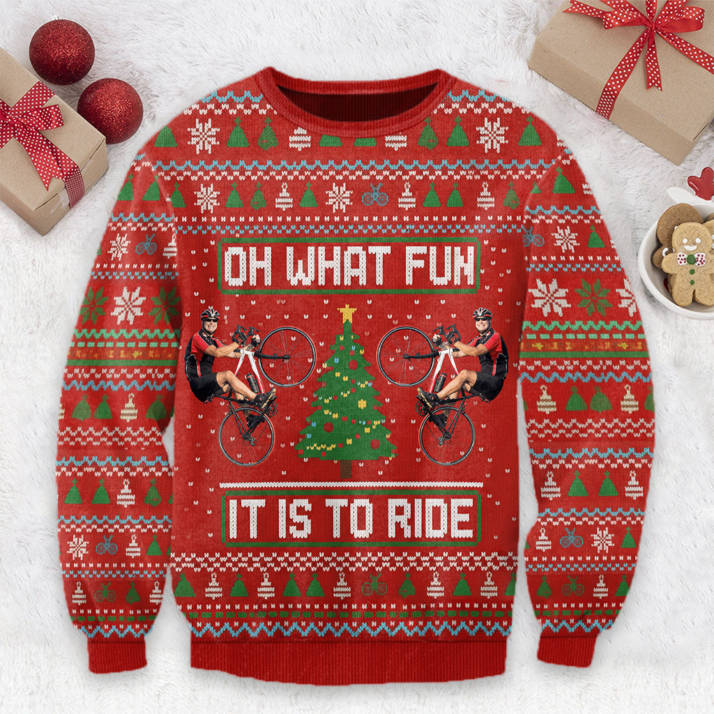 Oh What Fun It Is To Ride Jumpe - Personalized Cycling Ugly Sweater