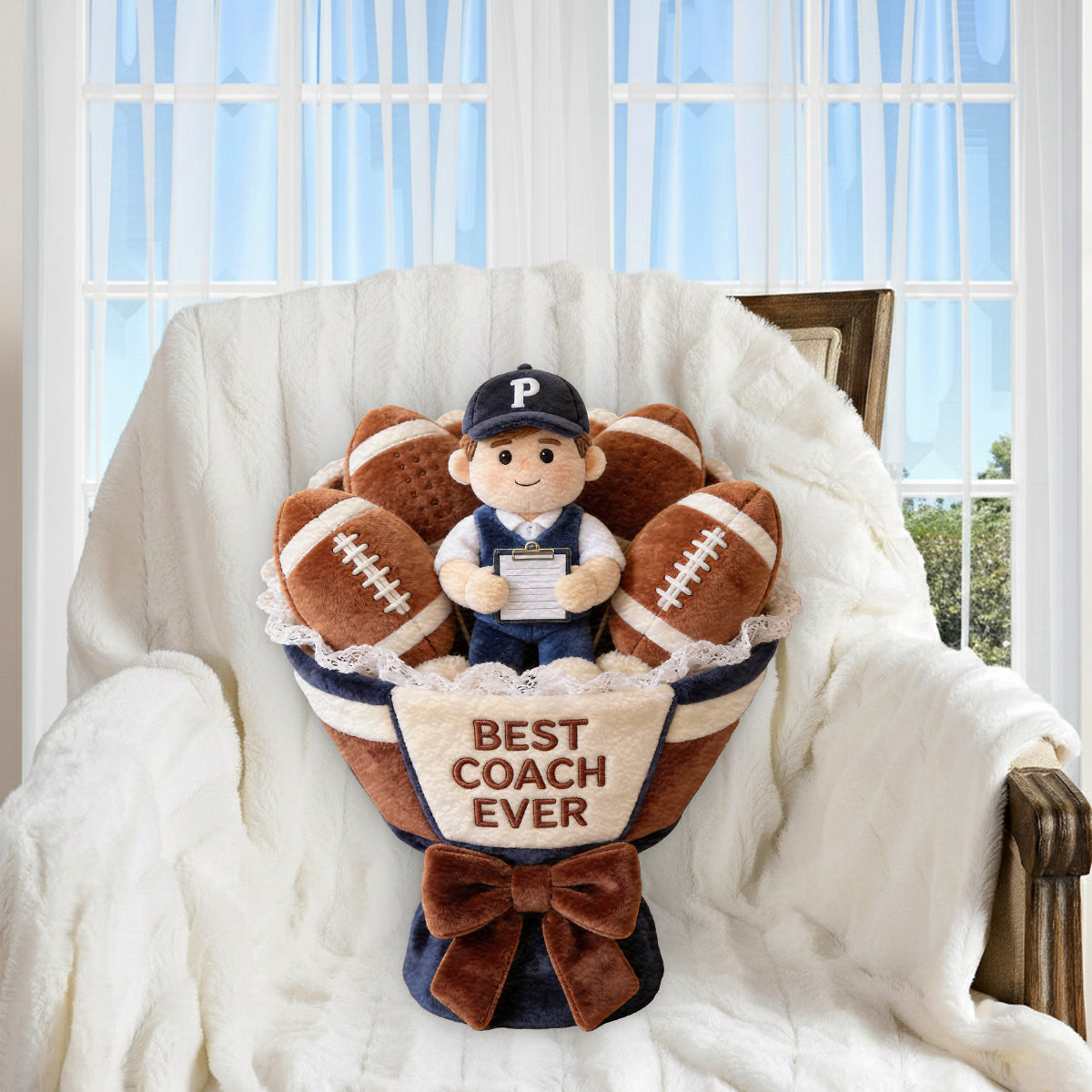 Love American Football Plush Bouquet - Personalized Football Premium Faux Fur Pillow
