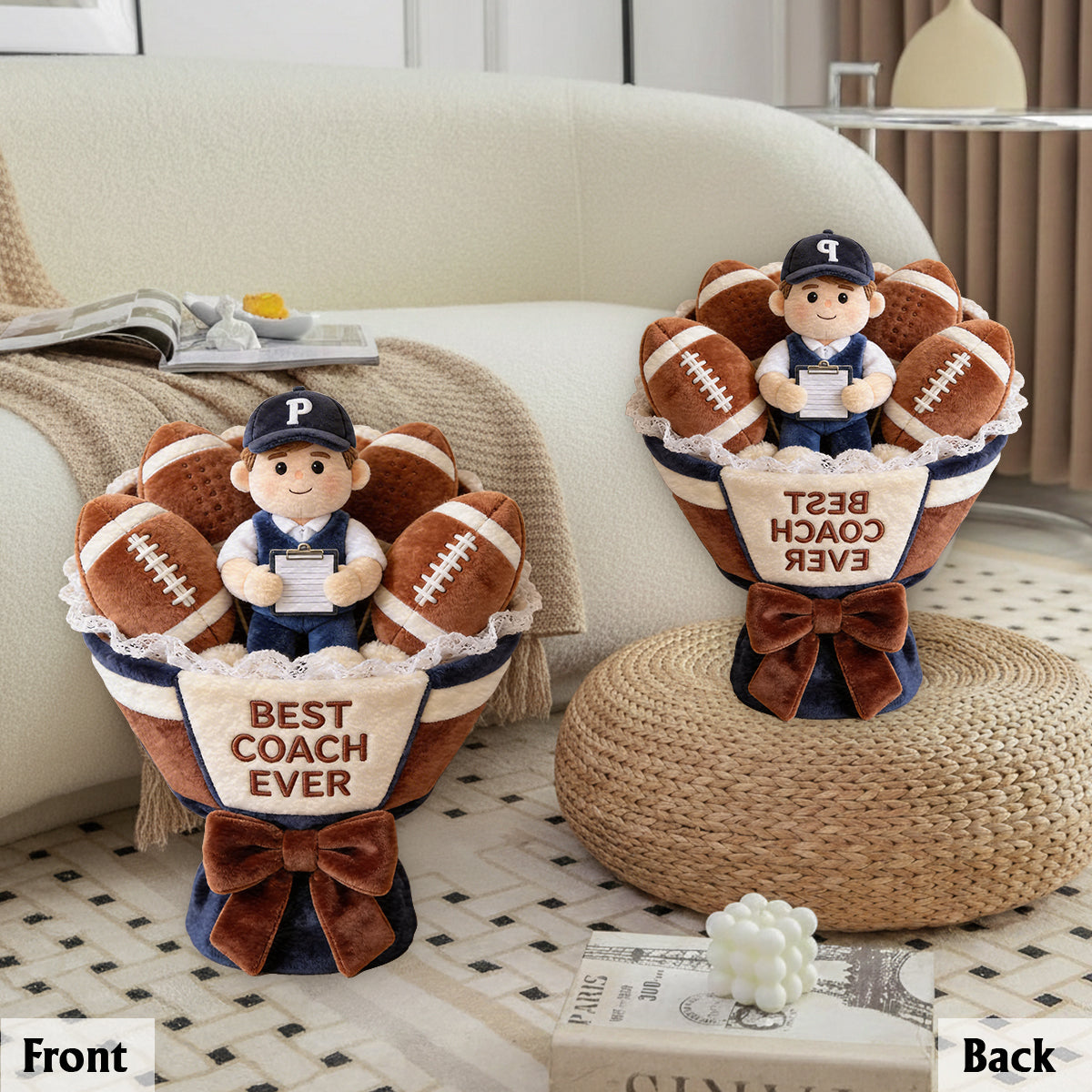 Love American Football Plush Bouquet - Personalized Football Premium Faux Fur Pillow