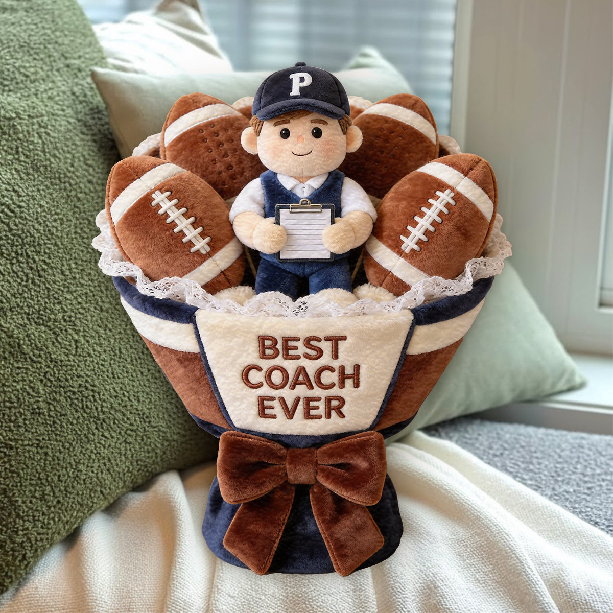 Love American Football Plush Bouquet - Personalized Football Premium Faux Fur Pillow