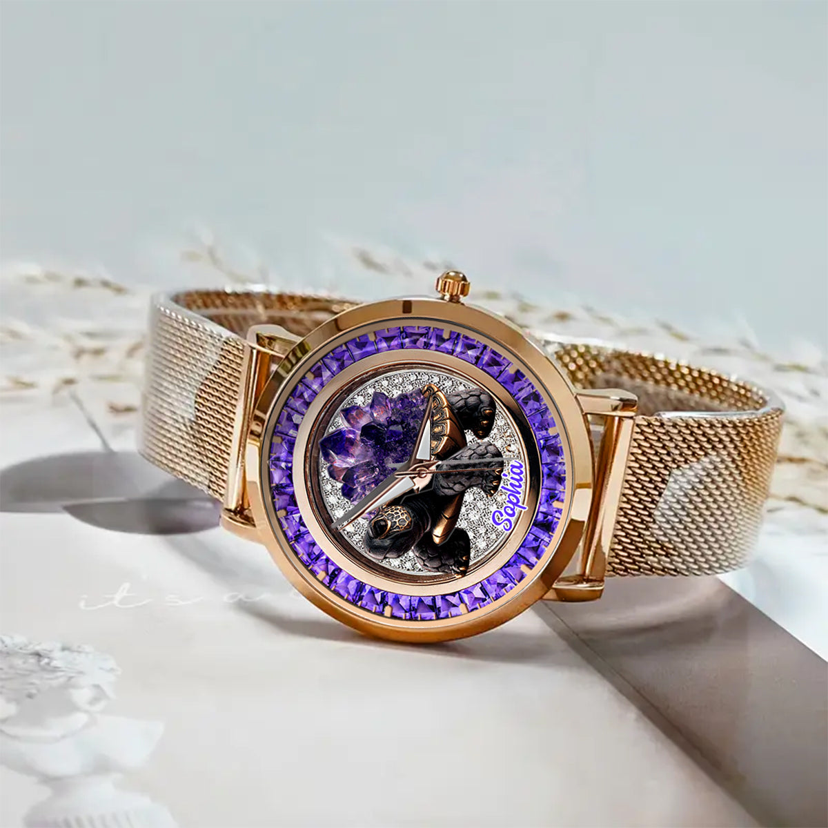 Amethyst/ Rose Quartz/ Ruby/... Style Turtle - Personalized Turtle Women Hand Watch