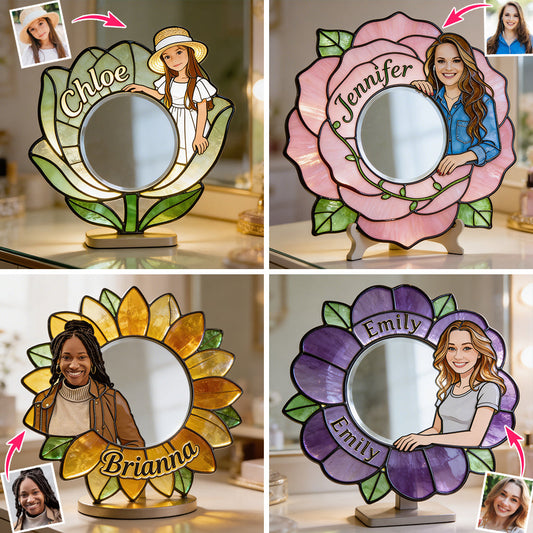 Custom From Photo And Flower - Personalized Self Love Desk Mirror