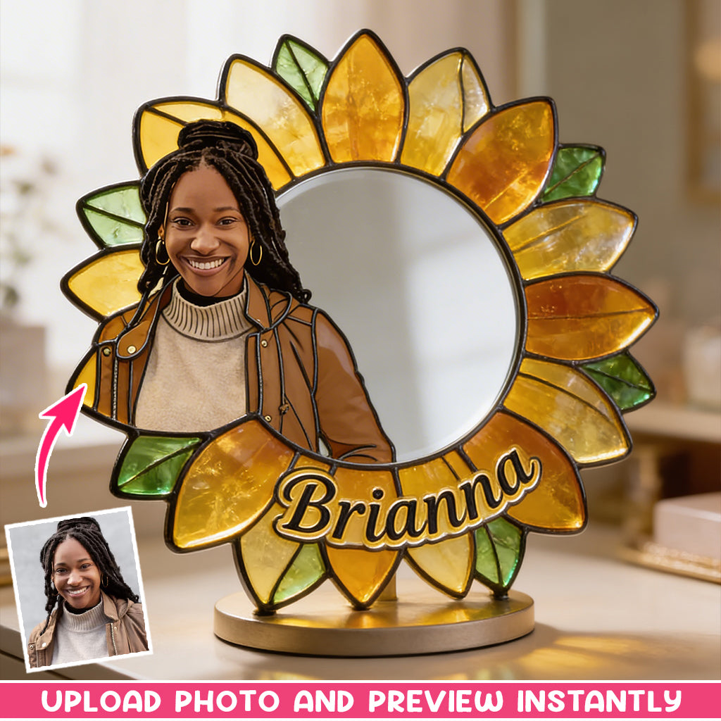 Custom From Photo And Flower - Personalized Self Love Desk Mirror