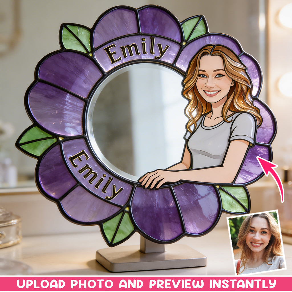 Custom From Photo And Flower - Personalized Self Love Desk Mirror