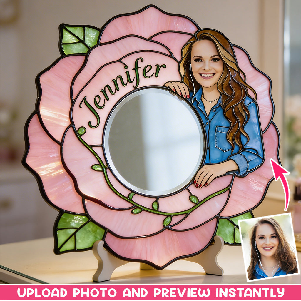 Custom From Photo And Flower - Personalized Self Love Desk Mirror