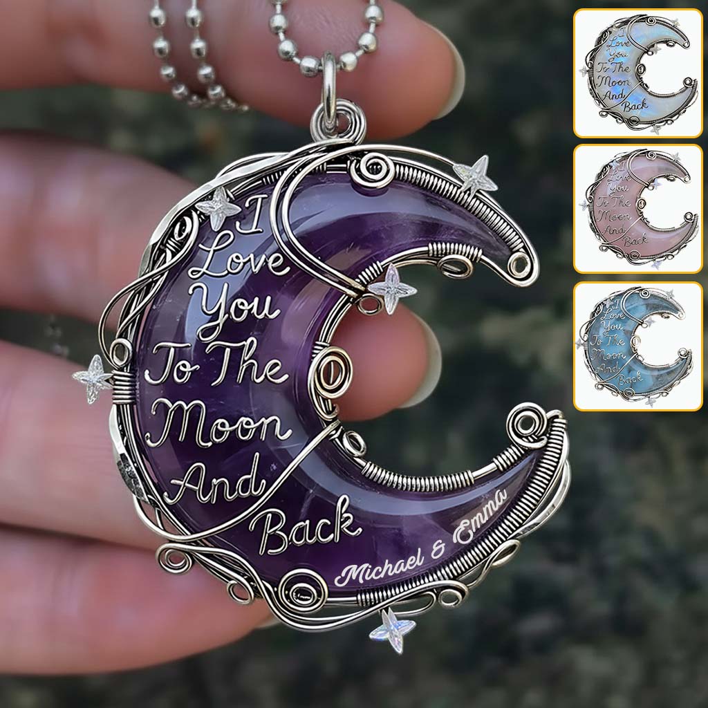 Gift For Her, Valentine Gift, Love You To The Moon - Personalized Couple Custom Shaped Pendant Necklace