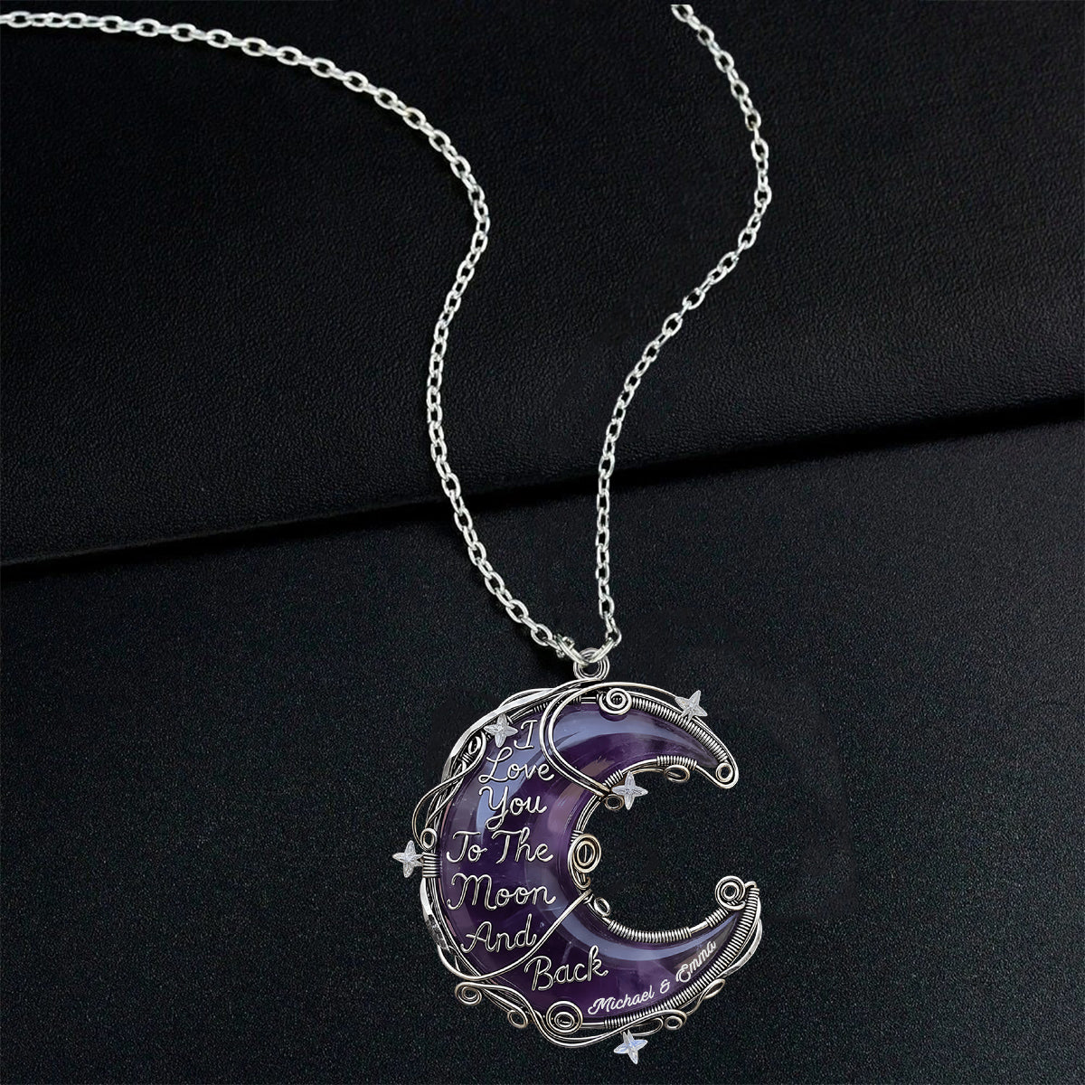 Gift For Her, Valentine Gift, Love You To The Moon - Personalized Couple Custom Shaped Pendant Necklace