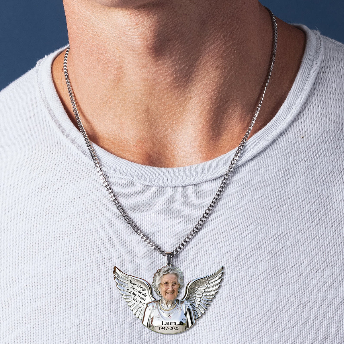 Your Wings Were Ready - Personalized Memorial Shaped Metal Pendant Necklace