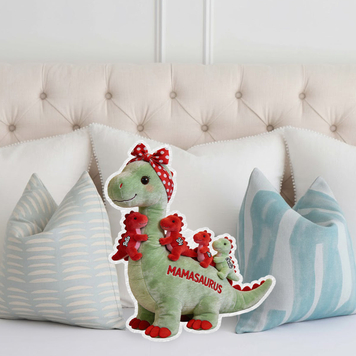 Mamasaurus Gift For Mom Grandma - Personalized Mother Faux Fur Shaped Pillow