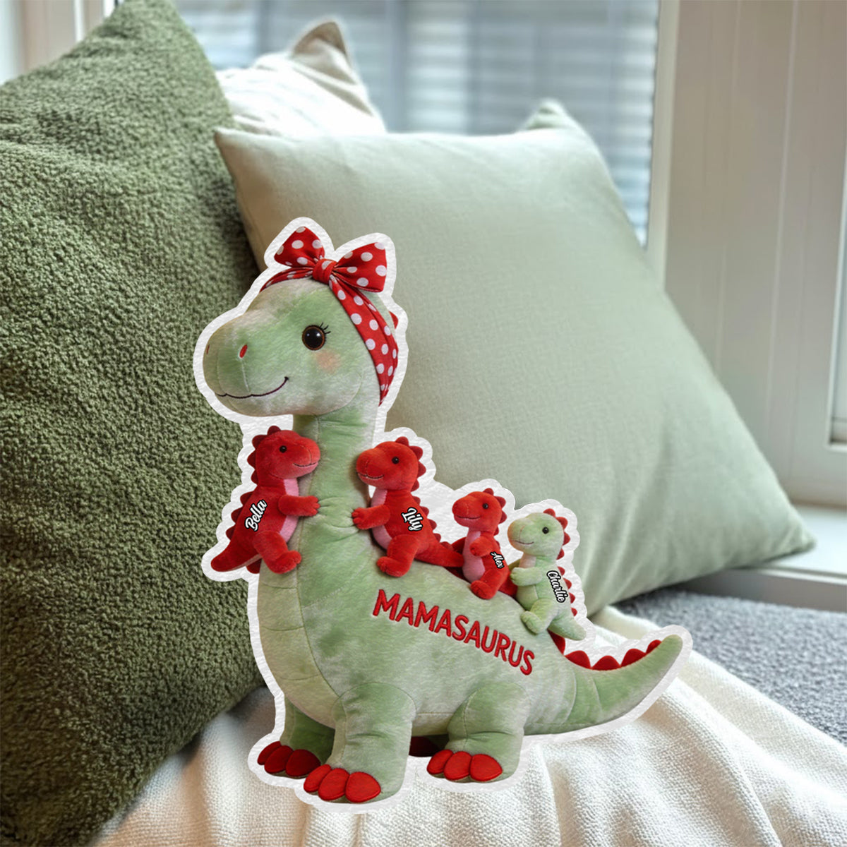 Mamasaurus Gift For Mom Grandma - Personalized Mother Faux Fur Shaped Pillow