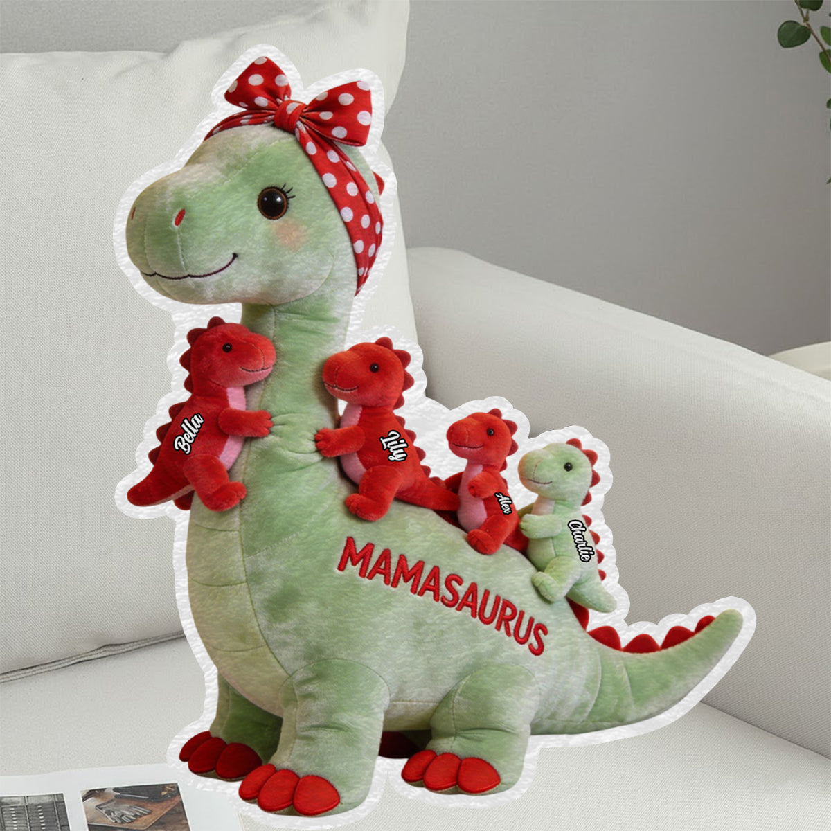 Mamasaurus Gift For Mom Grandma - Personalized Mother Faux Fur Shaped Pillow