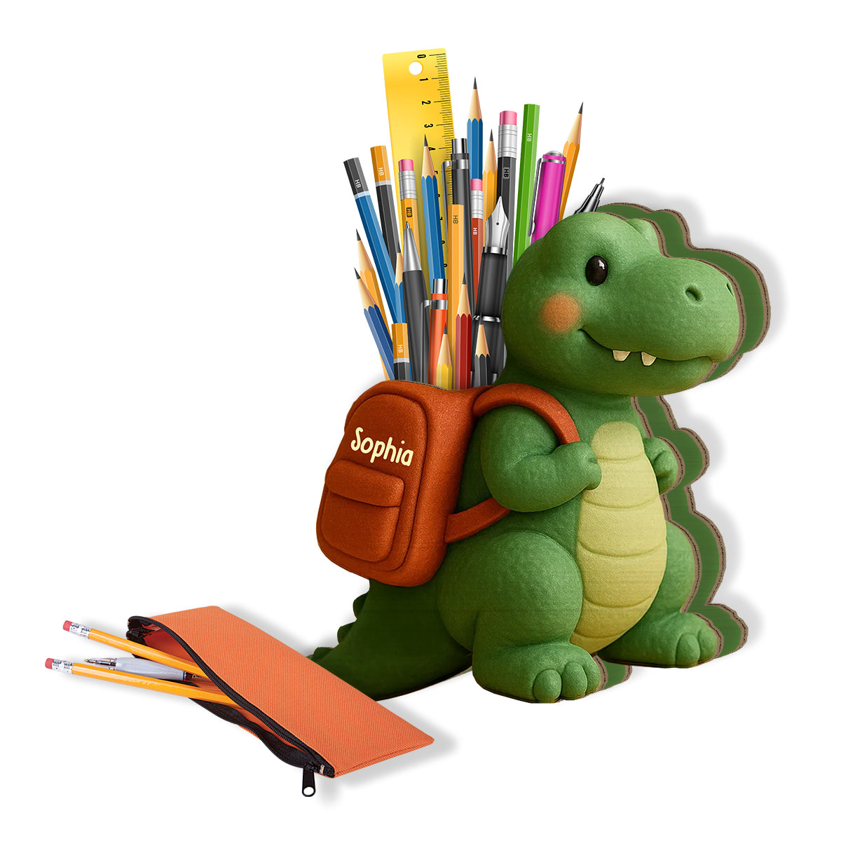 Playful Dinosaur Back To School Gift - Personalized Kid Wooden Pen Holder